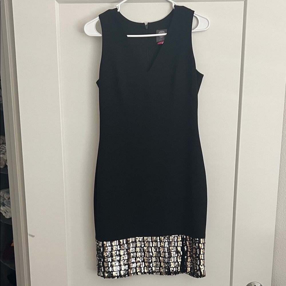 Vince Camuto Black Dress with Gold Sequin Hem